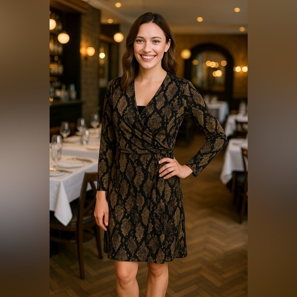 Tahari Snakeskin Print Faux Wrap Dress Size 6 - Picture 1 of 8